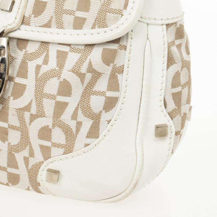 Pre Owned Aigner White Monogram Shoulder Bag