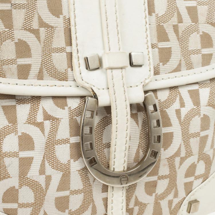 Pre Owned Aigner White Monogram Shoulder Bag