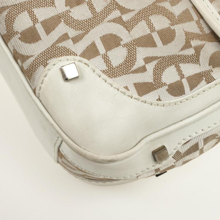 Pre Owned Aigner White Monogram Shoulder Bag