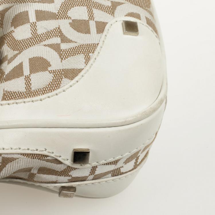 Pre Owned Aigner White Monogram Shoulder Bag