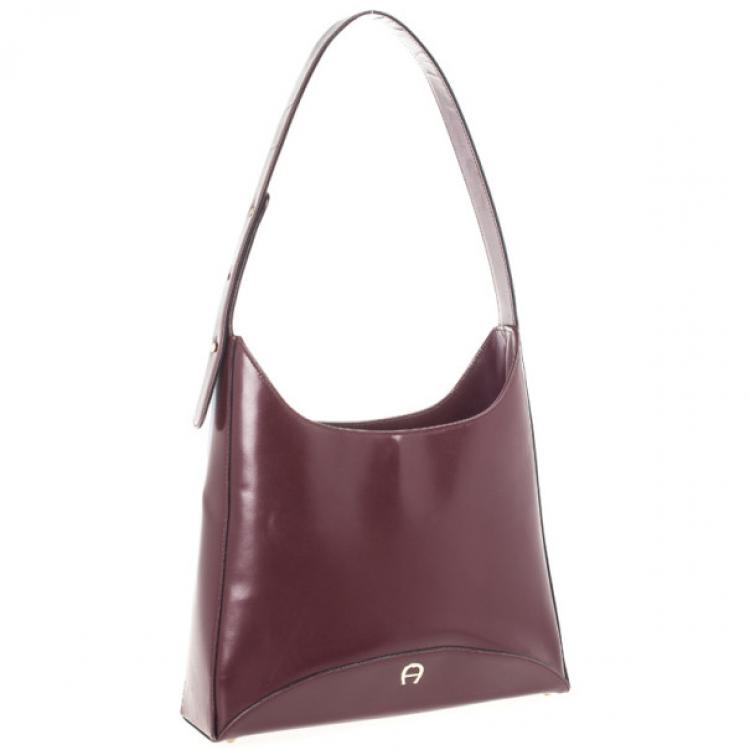 Pre Owned Aigner Burgundy Leather Vintage Hobo Bag