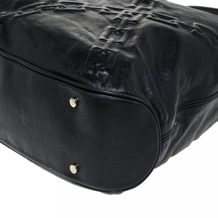 Pre Owned Aigner Black Chain Embossed Leather Hobo