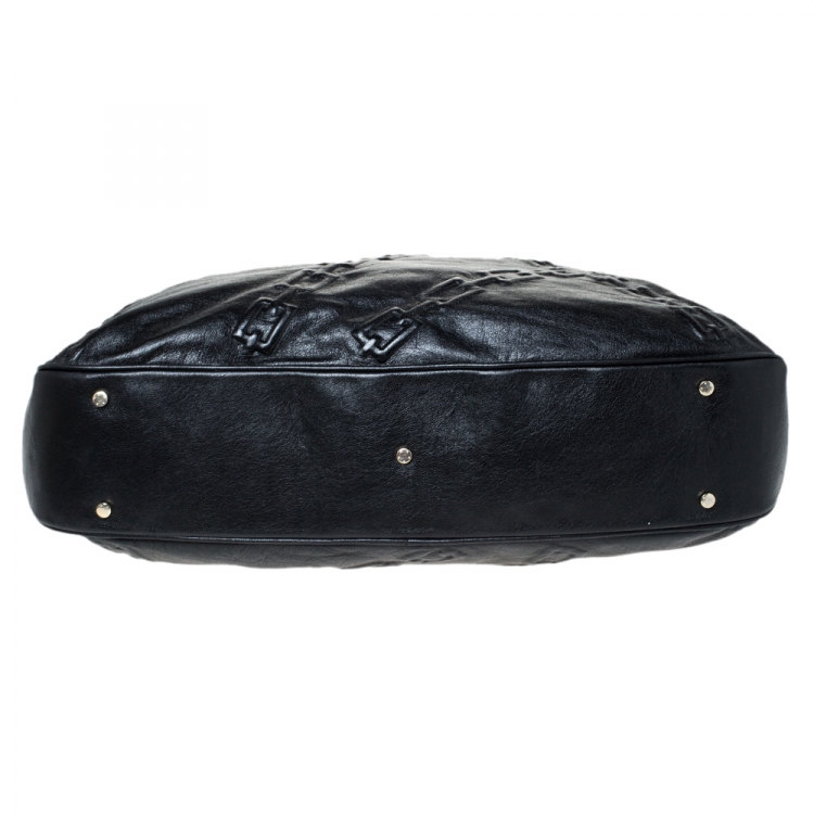 Pre Owned Aigner Black Chain Embossed Leather Hobo