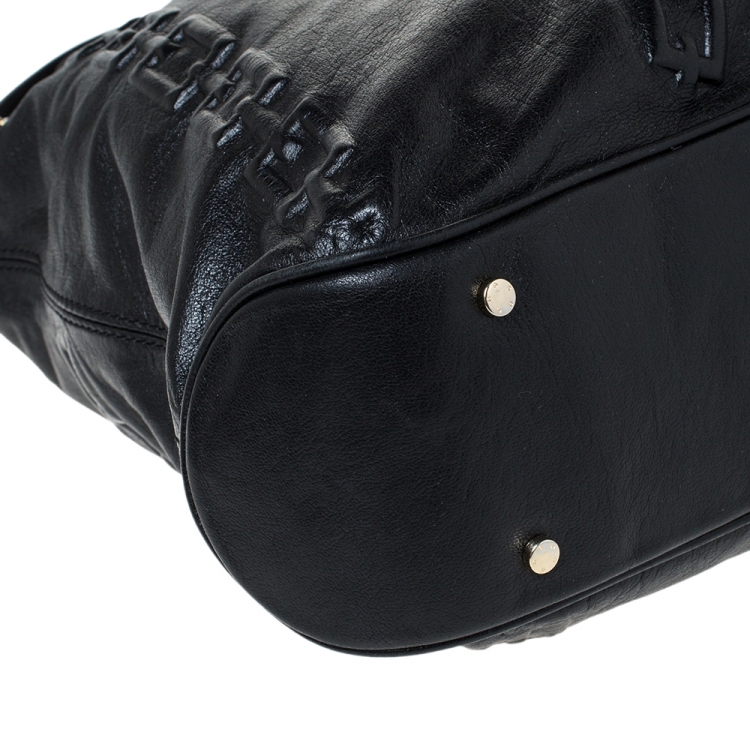 Pre Owned Aigner Black Chain Embossed Leather Hobo