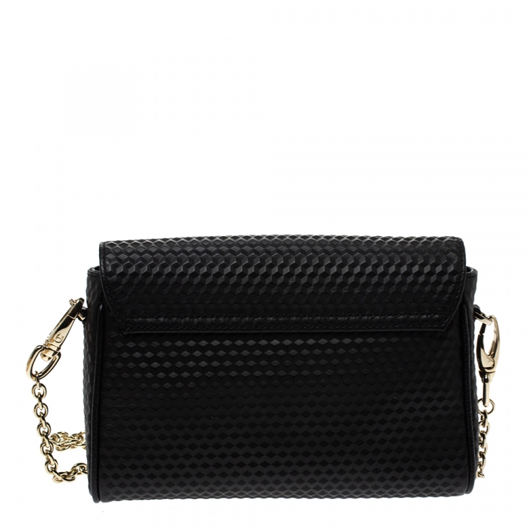Pre Owned Aigner Black Leather Flap Chain Crossbody Bag