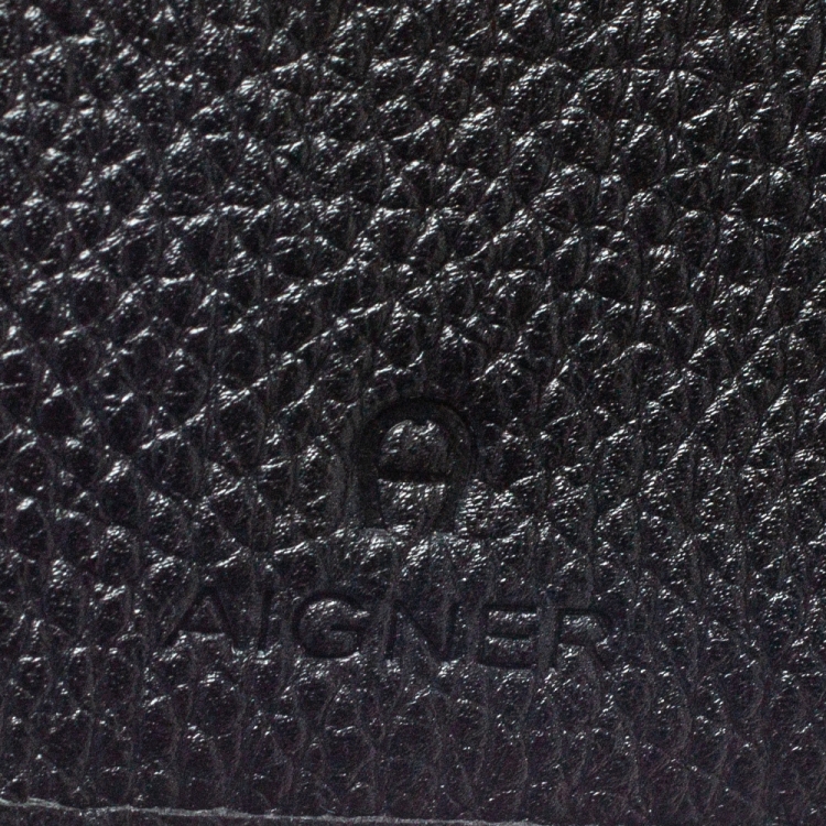 Pre Owned Aigner Black Leather Flap Continental Wallet 