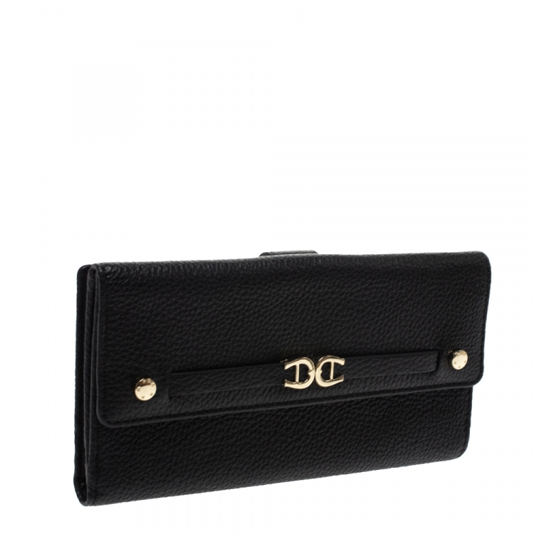 Pre Owned Aigner Black Leather Flap Continental Wallet 
