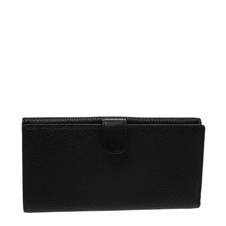 Pre Owned Aigner Black Leather Flap Continental Wallet 