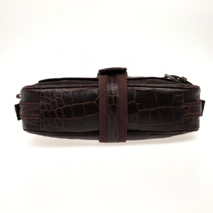 Pre Owned Aigner Brown Crocodile Embossed Leather Shoulder Bag