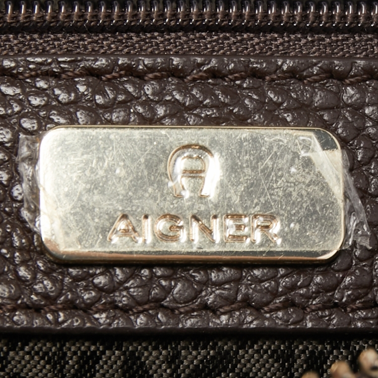 Pre Owned Aigner Brown/Beige Leopard Print Calfhair and Leather Zip Wristlet Pouch
