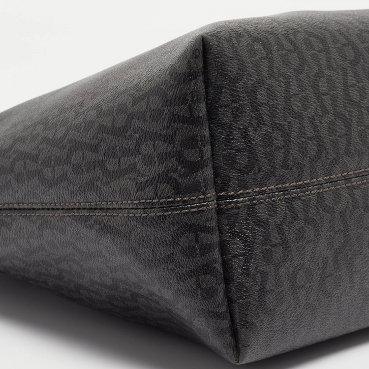 Pre Owned Aigner Black/Grey Monogram Coated Canvas and Leather Top Zip Tote