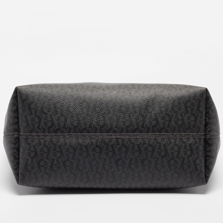 Pre Owned Aigner Black/Grey Monogram Coated Canvas and Leather Top Zip Tote