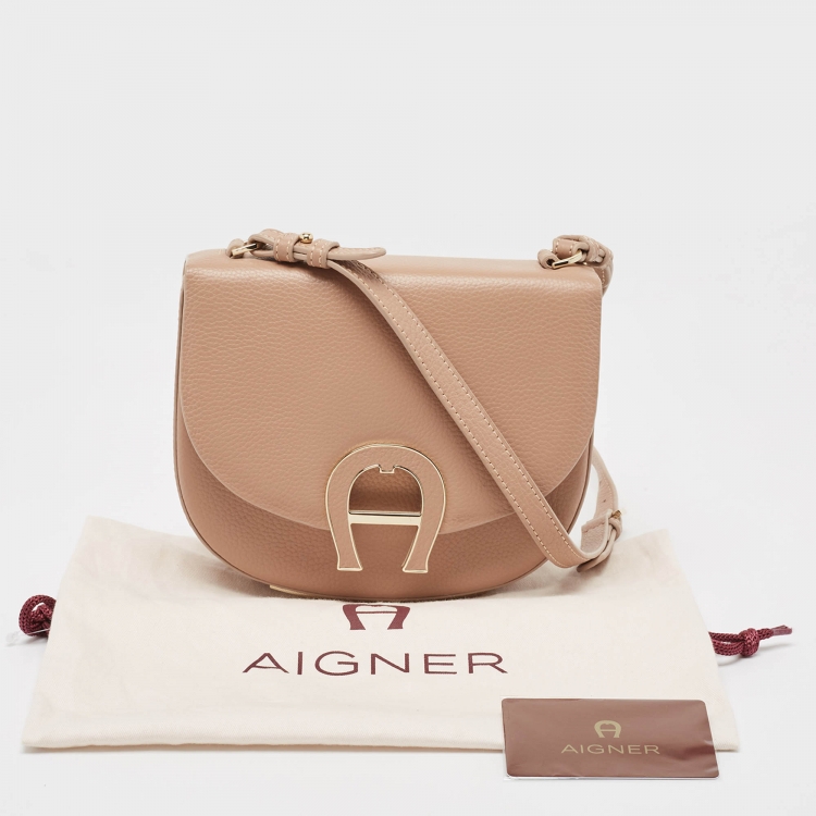 Pre Owned Aigner Beige Grained Leather Mini Pina Crossbody Bag