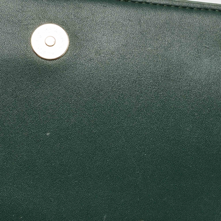Pre Owned Aigner Green Croc Embossed Leather Logo Flap Shoulder Bag