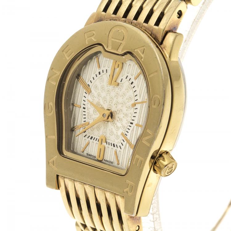 Pre Owned Aigner Gold Stainless Steel Ravenna Nuovo A25200 Women's Wristwatch 24 mm