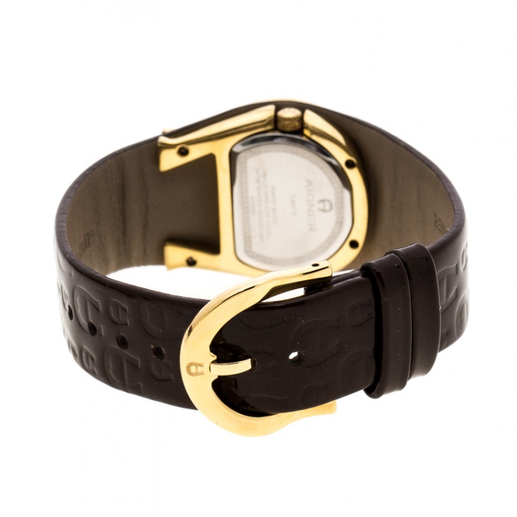 Pre Owned Aigner White Mother of Pearl Gold Plated Stainless Steel Capri III A19200 Women's Wristwatch 30 mm