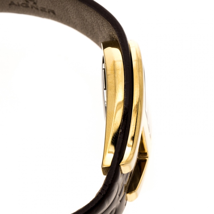 Pre Owned Aigner White Mother of Pearl Gold Plated Stainless Steel Capri III A19200 Women's Wristwatch 30 mm