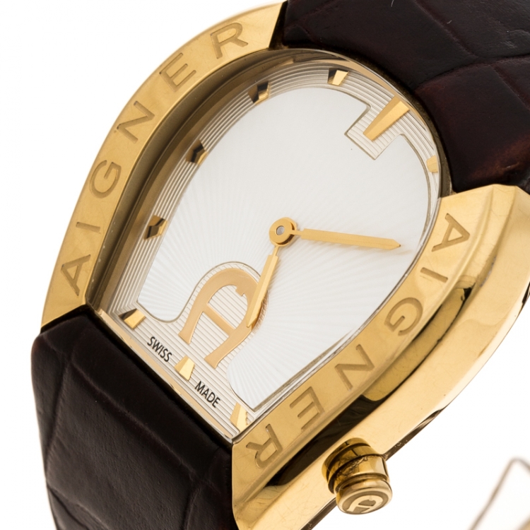 Aigner White Mother of Pearl Gold Plated Stainless Steel Cremona