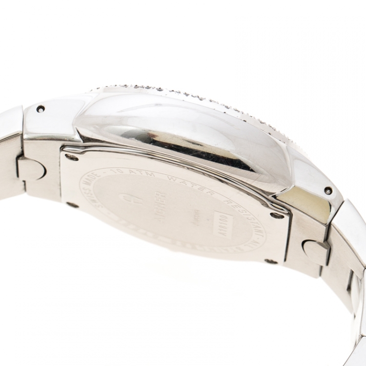Pre Owned Aigner White Mother of Pearl Stainless Steel and Diamonds Ancona A18100 Women's Wristwatch 40 mm