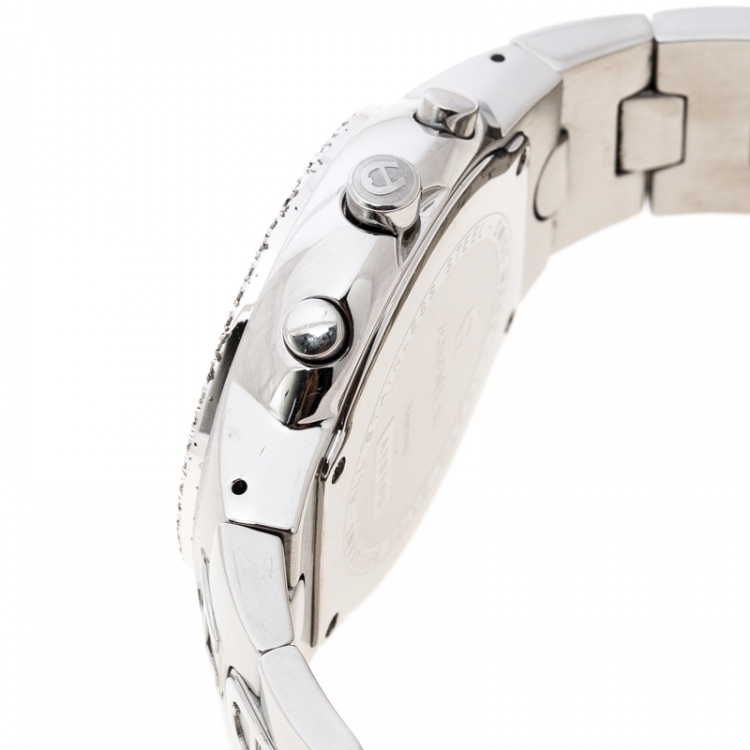 Pre Owned Aigner White Mother of Pearl Stainless Steel and Diamonds Ancona A18100 Women's Wristwatch 40 mm