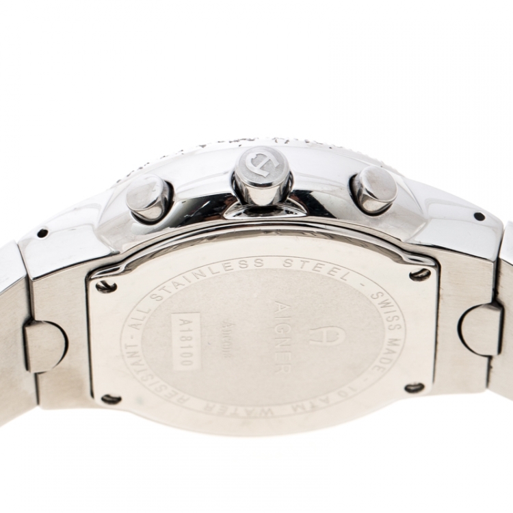 Pre Owned Aigner White Mother of Pearl Stainless Steel and Diamonds Ancona A18100 Women's Wristwatch 40 mm