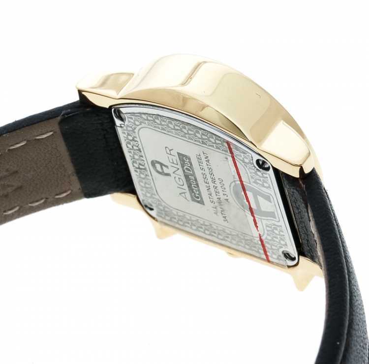 Pre Owned Aigner White Mother of Pearl Gold Plated Stainless Steel Genua Due A31000 Women's Wristwatch 27 mm