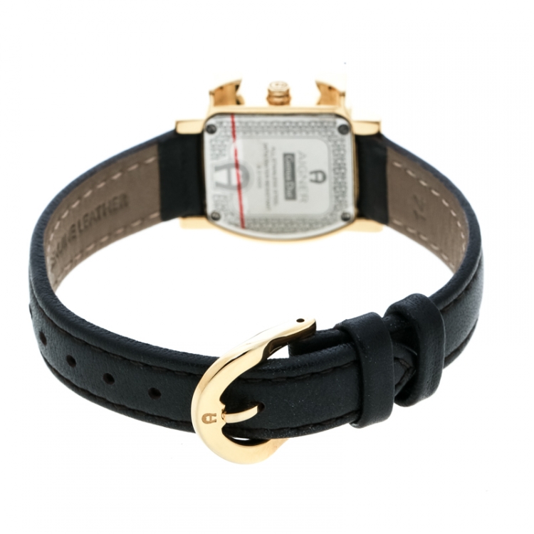 Pre Owned Aigner White Mother of Pearl Gold Plated Stainless Steel Genua Due A31000 Women's Wristwatch 27 mm