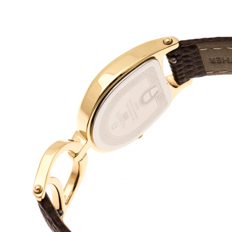 Pre Owned Aigner Mother of Pearl Yellow Gold Plated Stainless Steel Arte A32200 Women's Wristwatch 26 mm