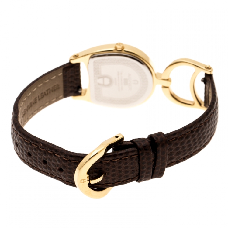 Pre Owned Aigner Mother of Pearl Yellow Gold Plated Stainless Steel Arte A32200 Women's Wristwatch 26 mm