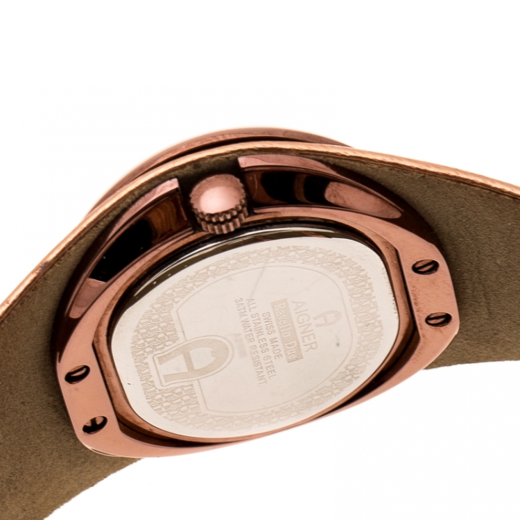 Pre Owned Aigner Brown Silver Bronze Tone Stainless Steel Ravello Due A21000 Women's Wristwatch 43 mm