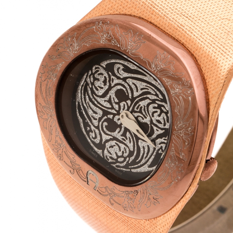 Pre Owned Aigner Brown Silver Bronze Tone Stainless Steel Ravello Due A21000 Women's Wristwatch 43 mm