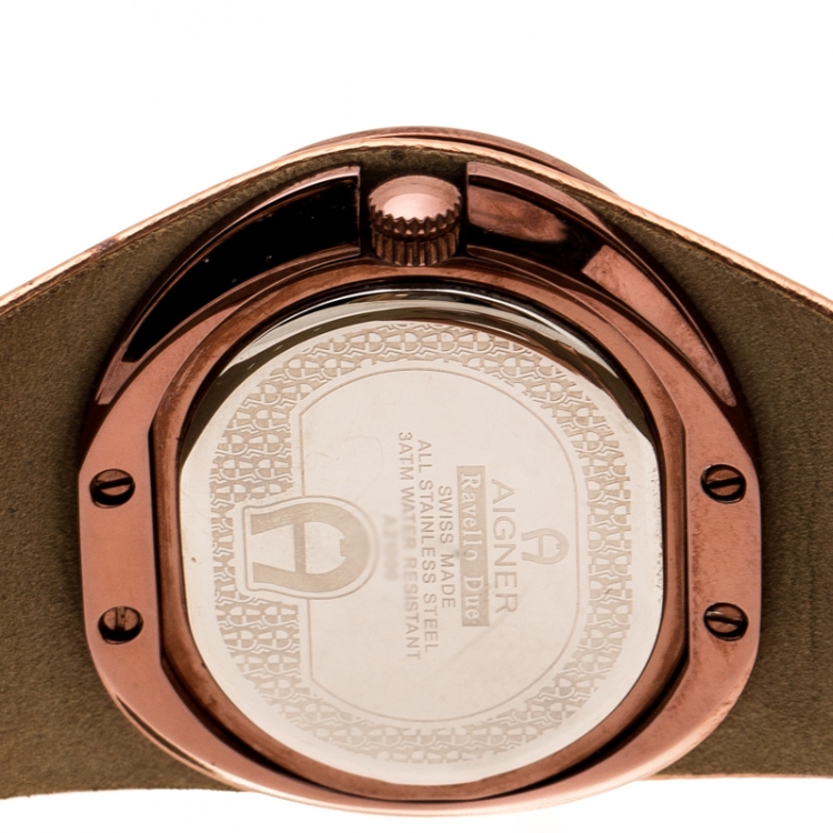 Pre Owned Aigner Brown Silver Bronze Tone Stainless Steel Ravello Due A21000 Women's Wristwatch 43 mm
