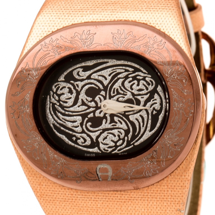 Pre Owned Aigner Brown Silver Bronze Tone Stainless Steel Ravello Due A21000 Women's Wristwatch 43 mm