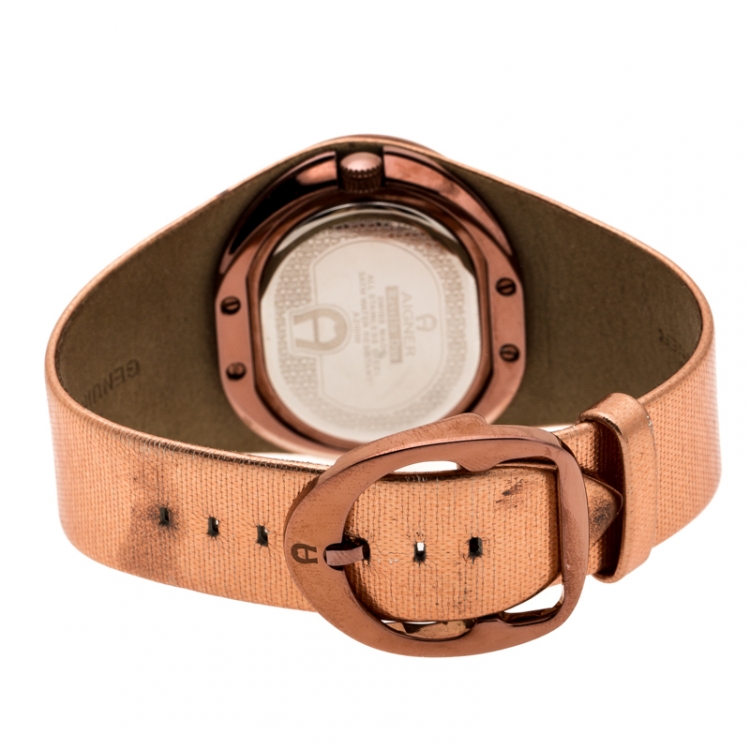 Pre Owned Aigner Brown Silver Bronze Tone Stainless Steel Ravello Due A21000 Women's Wristwatch 43 mm
