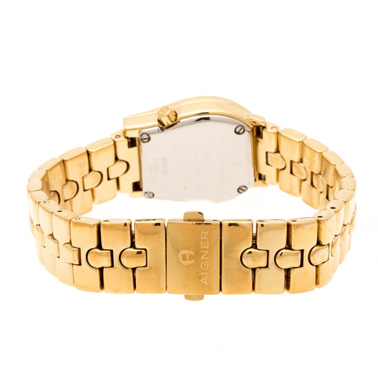 Pre Owned Aigner Yellow Gold Plated Stainless Steel Ravenna A02200 Women's Wristwatch 24 mm
