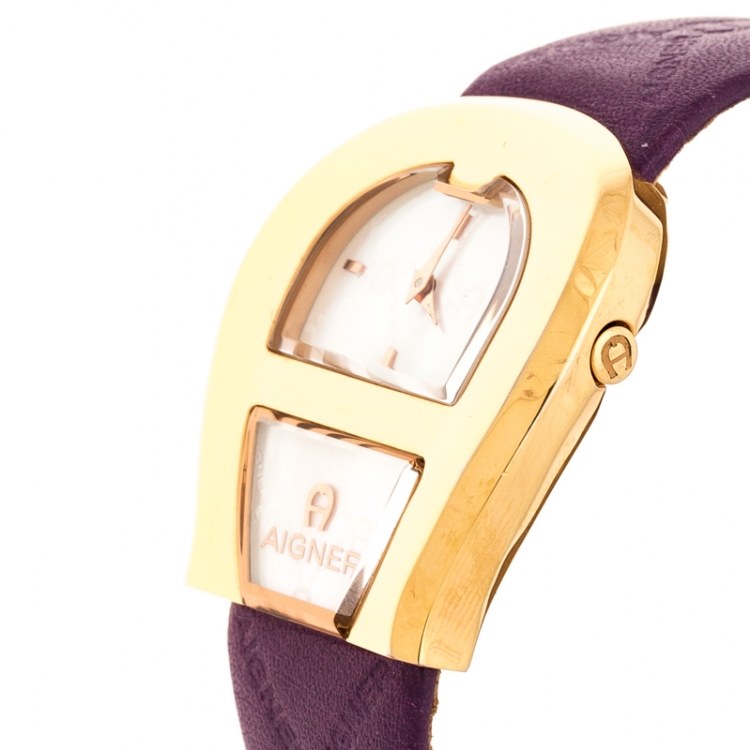 Pre Owned Aigner Mother of Pearl Gold Plated Stainless Steel Venezia Women's Wristwatch 36MM
