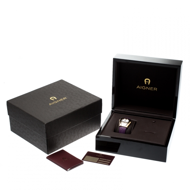 Pre Owned Aigner Mother of Pearl Gold Plated Stainless Steel Venezia Women's Wristwatch 36MM