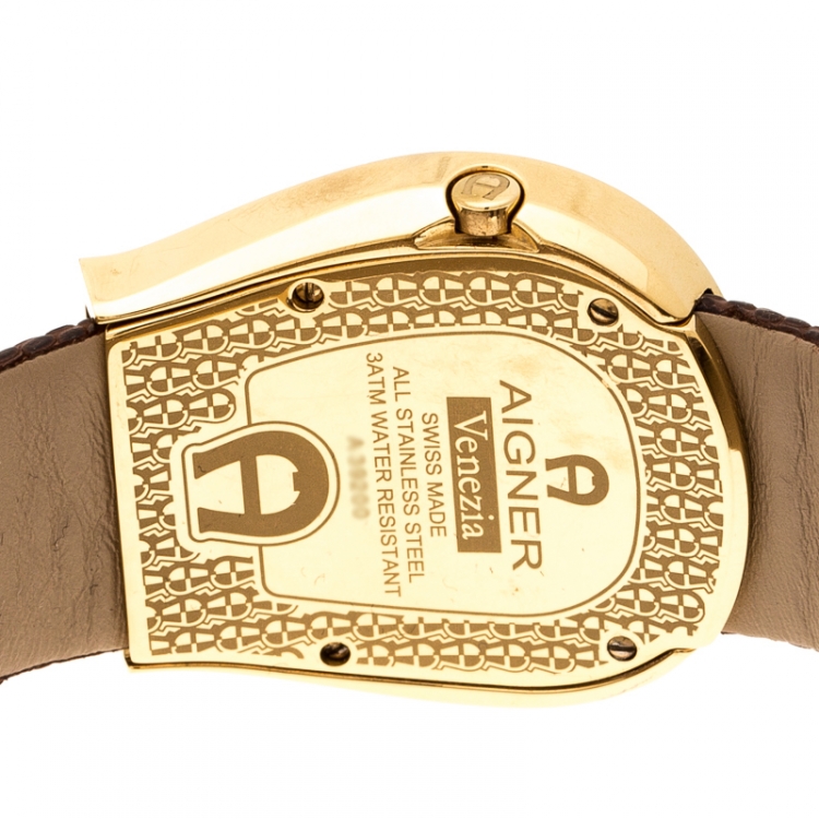 Pre Owned Aigner Mother of Pearl Gold Plated Stainless Steel Venezia A39200 Women's Wristwatch 36 mm