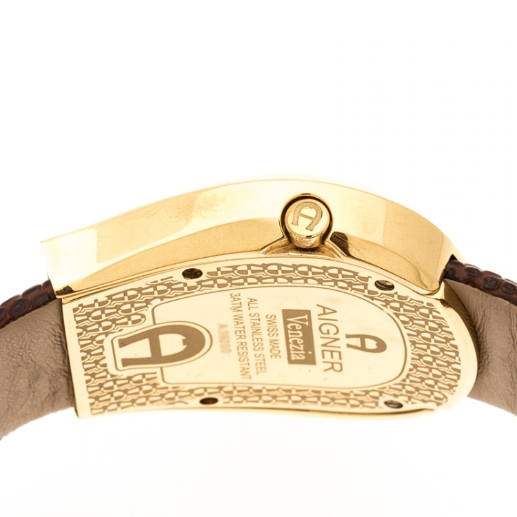 Pre Owned Aigner Mother of Pearl Gold Plated Stainless Steel Venezia A39200 Women's Wristwatch 36 mm