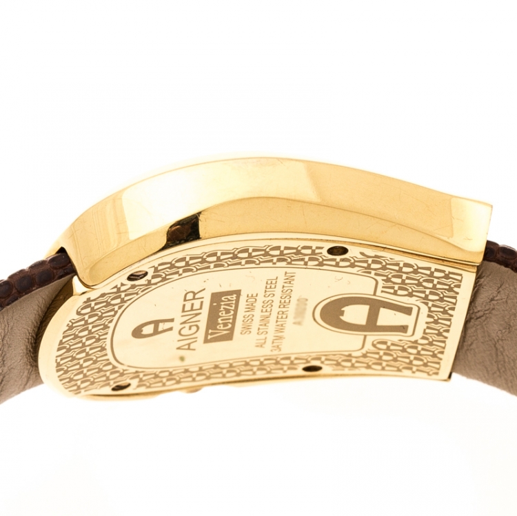 Pre Owned Aigner Mother of Pearl Gold Plated Stainless Steel Venezia A39200 Women's Wristwatch 36 mm