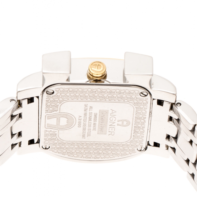 Pre Owned Aigner White Leaves Two-Tone Stainless Steel Genua Due A31600 Women's Wristwatch 31 mm