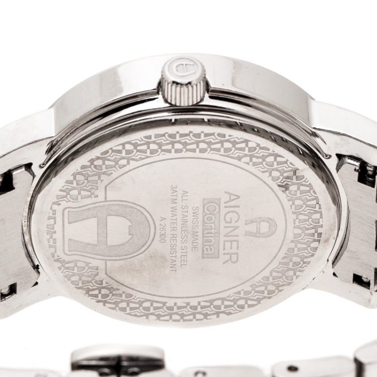 Pre Owned Aigner Silver Stainless Steel Cortina A26300 Women's Wristwatch 35 mm