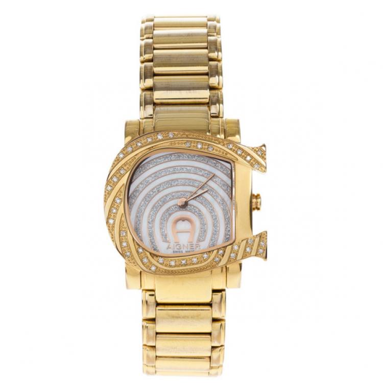 Pre Owned Aigner Genua SS Diamonds Womens Wristwatch 30 MM