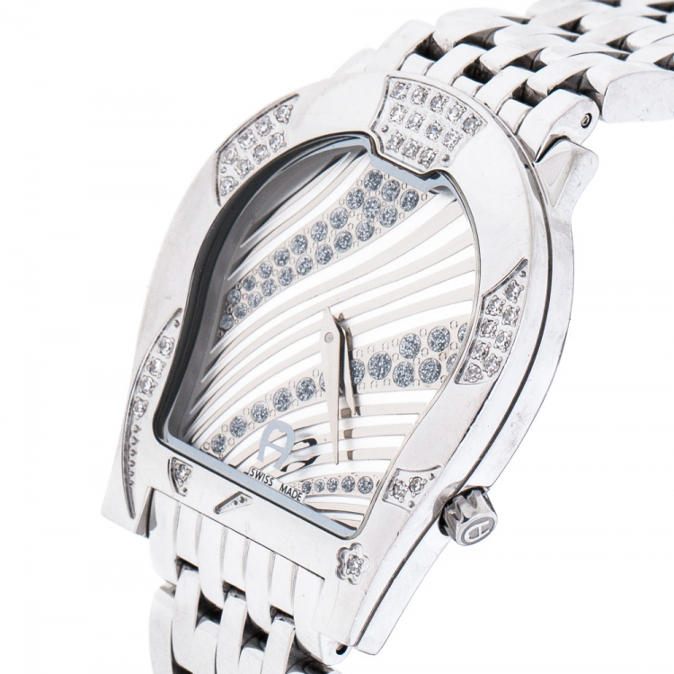 Pre Owned Aigner Silver Stainless Steel Diamonds Ravenna Nuovo A25400 Wristwatch 30 mm