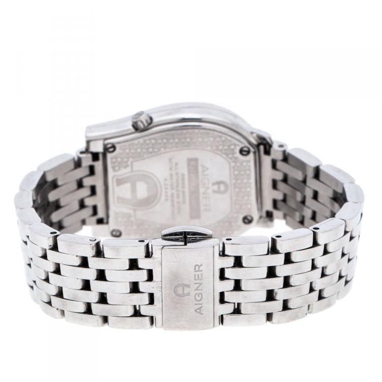Pre Owned Aigner Silver Stainless Steel Diamonds Ravenna Nuovo A25400 Wristwatch 30 mm
