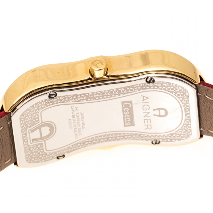 Pre Owned Aigner Mother of Pearl Gold Plated Stainless Steel Cesena A53200 Women's Wristwatch 23 mm