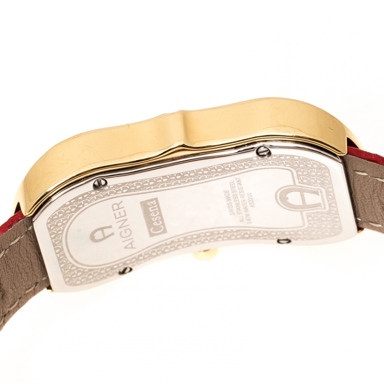Pre Owned Aigner Mother of Pearl Gold Plated Stainless Steel Cesena A53200 Women's Wristwatch 23 mm