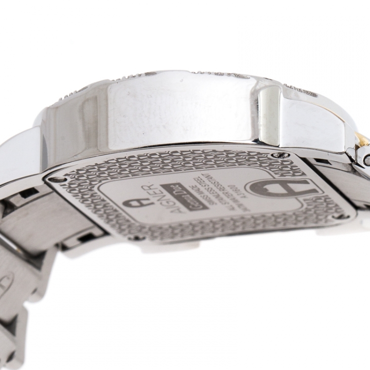 Pre Owned Aigner White Mother of Pearl Two-Tone Stainless Steel Diamonds Genua Due A31600 Women's Wristwatch 31 mm