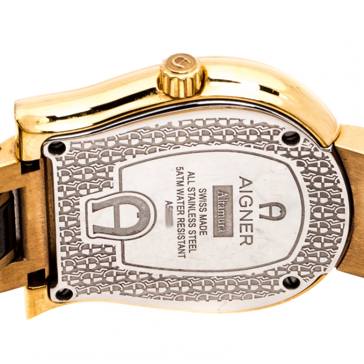 Pre Owned Aigner Brown Mother of Pearl Brown Ceramic Gold Plated Stainless Steel Altamura A56000 Women's Wristwatch 34 mm