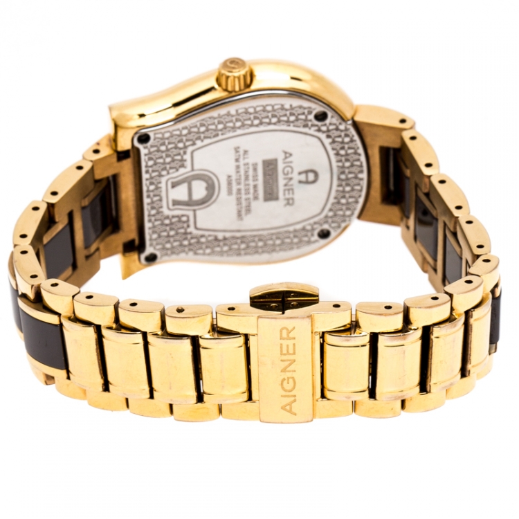 Pre Owned Aigner Brown Mother of Pearl Brown Ceramic Gold Plated Stainless Steel Altamura A56000 Women's Wristwatch 34 mm